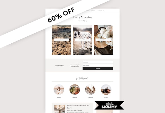 WordPress Theme, Feminine WordPress Template, WordPress Theme Blog, Every Morning by Studio Mommy - A10