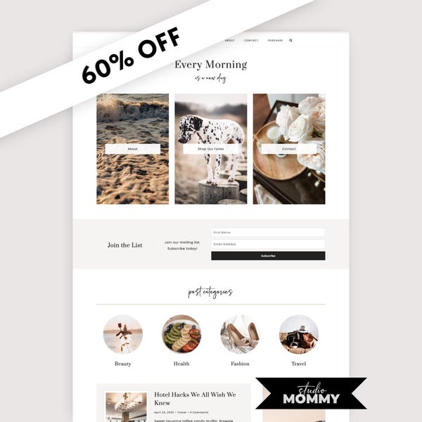 WordPress Theme, Feminine WordPress Template, WordPress Theme for Bloggers, Website Template, Blog Template Studio Mommy - A10