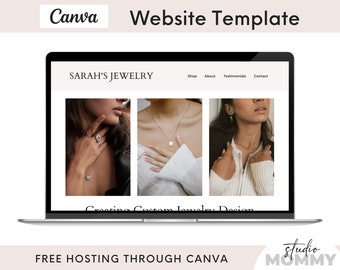 Jewelry Canva Website Template - Landing Page Template Canva - Website Layouts Design - Pink Website Template Canva - Studio Mommy A10