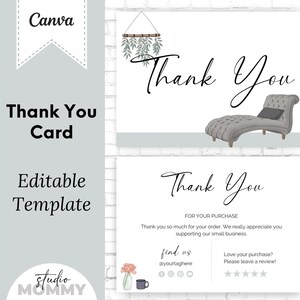 Modèle de cartes de remerciement, cadeau de remerciement, entreprise de cartes de remerciement, cartes de remerciement de design d'intérieur à imprimer, encarts d'emballage, A20