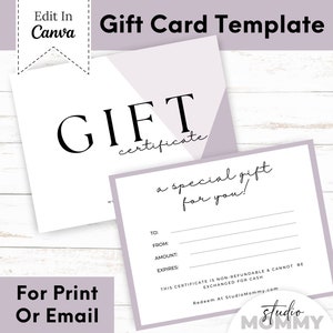 Modello di certificato regalo stampabile e modificabile - Regalo per le donne - Modello di buono regalo stampabile - Buono regalo Etsy - Carta regalo - A17