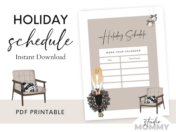 Christmas Holiday Schedule Printable Christmas Printable Planner Holiday  Cards Template Canva Business Hours Sign Changeable A21 - Etsy