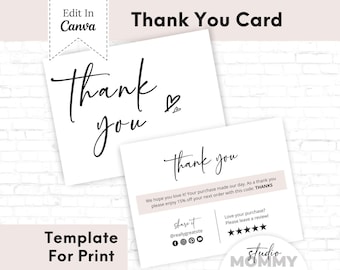 Modèle de carte de remerciement pour petite entreprise : design minimaliste (modifiable sur toile, téléchargement numérique) - A22