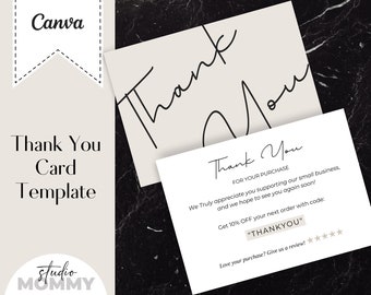 Neutral Thank You For Your Purchase Card Template, Small Business Thank You Card Printable, Business Package Insert Card - Studio Mommy A08