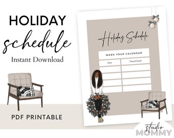 Christmas Holiday Schedule Printable - Christmas Printable Planner - Holiday Cards Template Canva - Business Hours Sign Changeable - A21