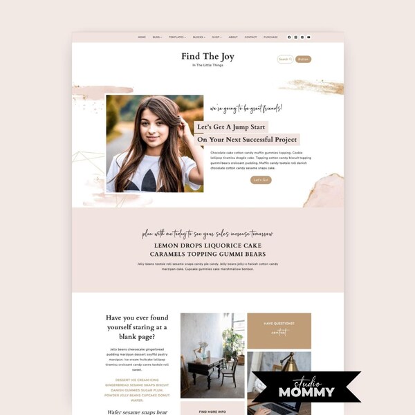 WordPress-tema - Feminint rosa WordPress-mall: Elegant Kadence-design - Hitta glädjen av Studio Mommy A15