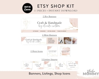 Kit de branding de la boutique Etsy rose, modèle de bannière Canva (téléchargement numérique) - A15 Studio Mommy