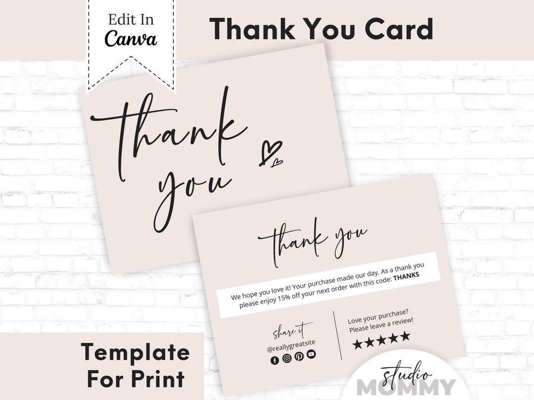 Pink Thank You Card Printable, Thank You for Your Purchase Card ...
