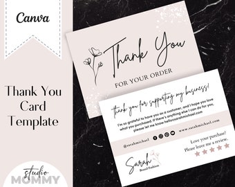 Pink Thank You For Your Purchase Card Template, Small Business Thank You Card Printable, Business Package Insert Card - Studio Mommy A10