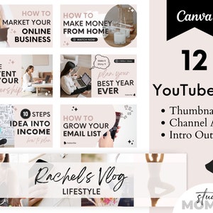 YouTube Branding Kit - YouTube Banner Template Canva, YouTube Intro and Outro Video, YouTube Thumbnail Canva Template - Studio Mommy A10