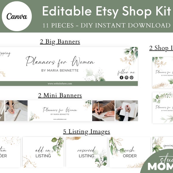 Etsy Shop Kit, Etsy Banner Set, Etsy Banner Shop Kit, Etsy Banner Canva, Etsy Banner and Logo, Banner Kit, Etsy Branding Kit Template - A19