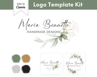Green Editable Logo Template Canva - Modern Logo, Minimalist Logo, Premade Signature Logo, Handwritten Logo, Logo Design Branding Kit - A19
