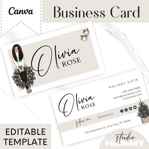 Plantilla de tarjeta de visita navideña - Diseño de tarjeta de visita Canva, tarjeta de visita Boho, tarjeta de visita editable - Tarjeta de marca - Studio Mommy A21