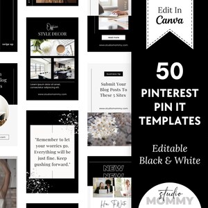 Black Pinterest Pin Templates - Pinterest Templates Canva - Pinterest Templates Minimal Pins -  Black and White - Studio Mommy A09