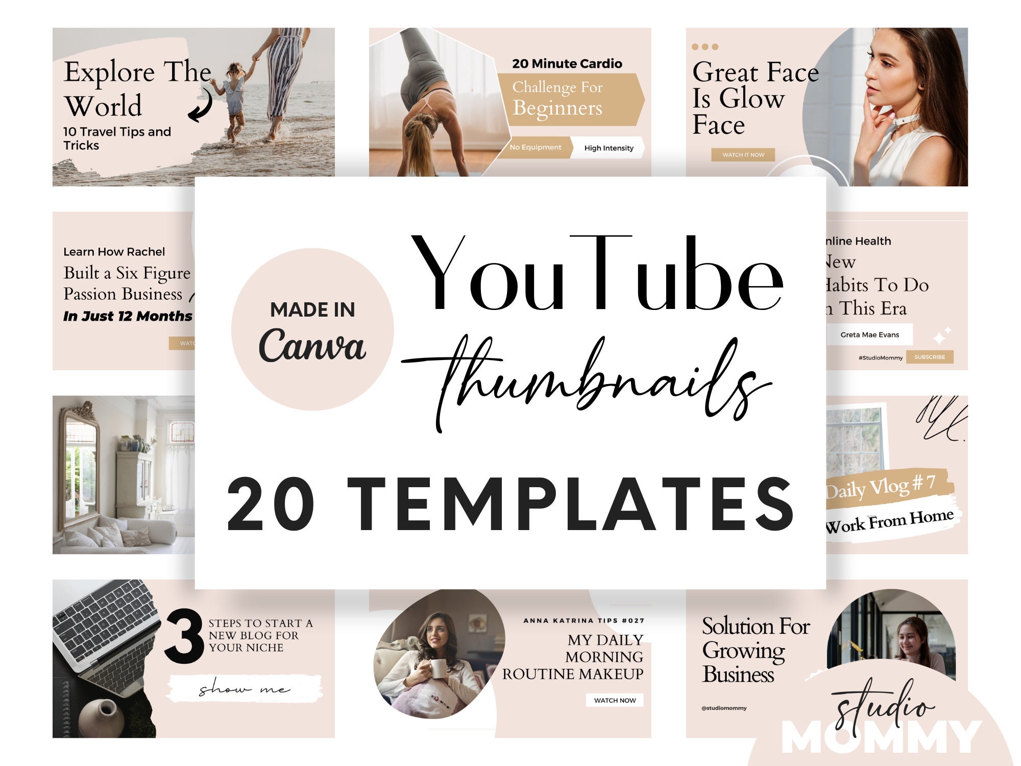 Pink YouTube Thumbnails - YouTube Kit - YouTube Brand Kit - YouTube Canva - YouTube Templates - Canva Template - Branding Package - A15