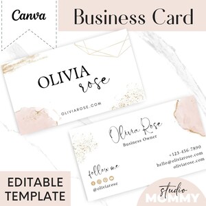 Plantilla de tarjeta de presentación - Diseño de tarjeta de presentación Canva - Tarjeta de presentación rosa - Tarjeta de presentación editable - Marca - Studio Mommy - A15
