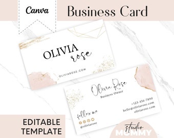 Modèle de carte de visite aquarelle rose - conception sur toile éditable - A15 Studio Mommy