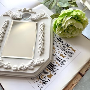 Small Mirror With Stand, White Decor, French Inspired Mirror, Persian Haftsin Mirror, Small Sofreh Aghd Mirror, Persian Bridal shower Gift