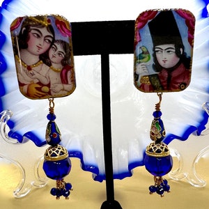 Persian Qajar Jewelry, Minakari Earrings, Ghajar Qajar Art, Persian Middle Eastern Jewelry Persian Vintage Look, Unique Persian Gifts