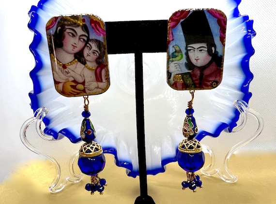 Qajar Art Statement Earrings, Persian Middle Eastern Jewelry
