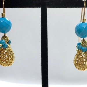 Turquoise Earrings, Persian Jewelry, Gold Plated Charm, Islamic Middle Eastern Jewelry, Persian Turquoise Earrings