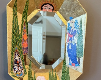 Persian Mirror For Haftsin Haft Sin, 7.5X10 Inches Mirror, Persian New Year Norooz Decor, Sofreh, Persian Flora Fauna Miniature Art