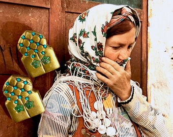 Handmade Persian Clay Earrings, Turquoise Islamic Jewelry