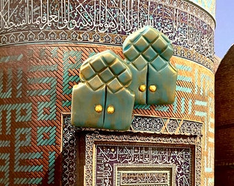 Persian Turquoise Clay Earrings, Islamic Doorway Design