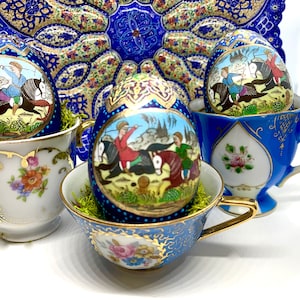 Persian Miniature Wooden Eggs, Haftseen Nowruz Decor, Handmade Set of 3