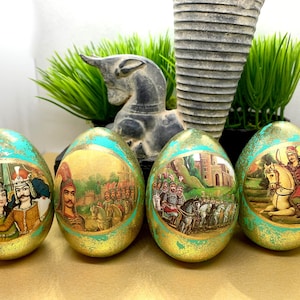 Shahnameh Art Eggs, Persian Book of Kings, Nowruz Haftsin Decor, Set of 4