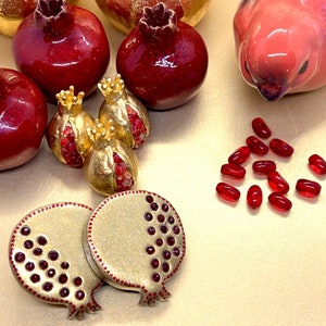 Middle Eastern Jewelry, Pomegranate Earrings, Handmade Clay Earrings, Persian Gifts, Persian Jewelry, Yalda Norouz Norooz Nowruz Gift