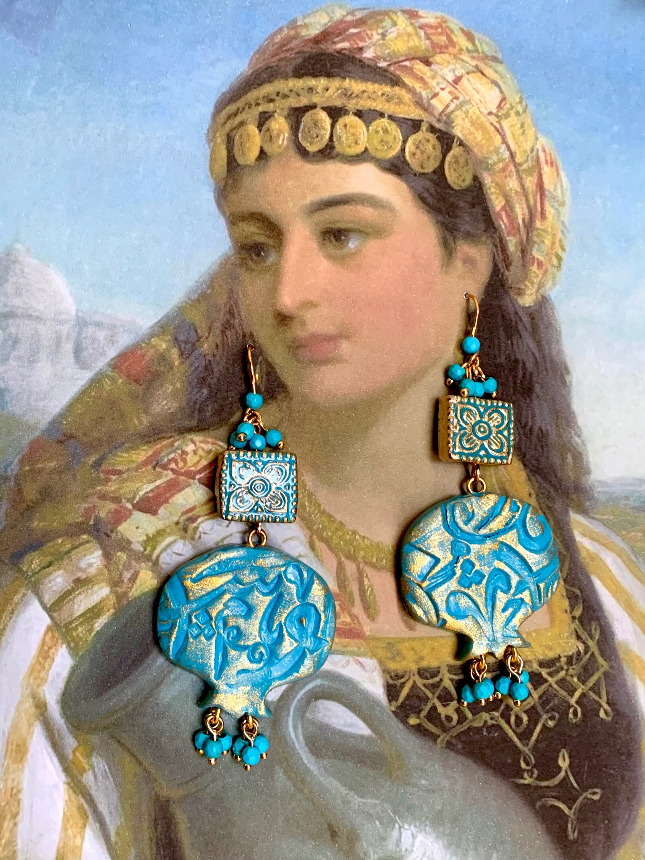 Persian Pomegranate Turquoise Earrings Farsi/Arabic Etsy