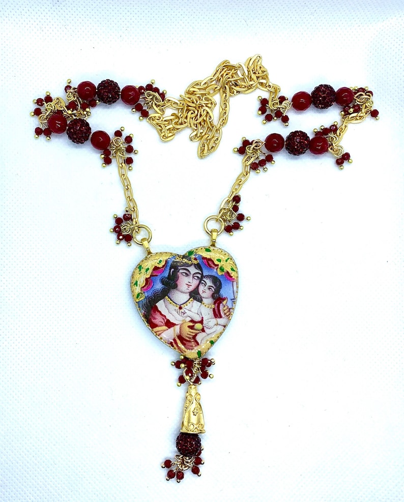 Christmas Gift Mother and Child Yalda Gift Persian Necklace Iranian Qajar Inspired Heart Necklace Persian Jewelry Valentine/'s Day