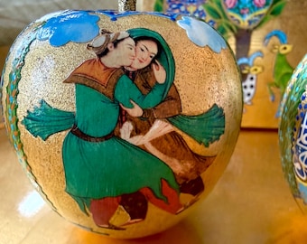 Persian Style Miniature Art, One (1) Wooden Norooz Haftsin Apple, Handmade in USA