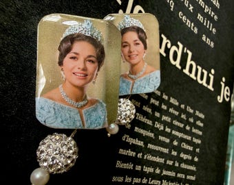 Farah Pahlavi Royal Earrings, Imperial Wedding Reproduction Memorabilia, Lightweight Made in USA