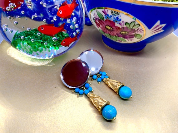 Bijoux persans, pierres turquoise et jaspe impérial, capuchons de cône  plaqués or, miroir en verre véritable, porte-bonheur, amulette cadeau  persan -  France