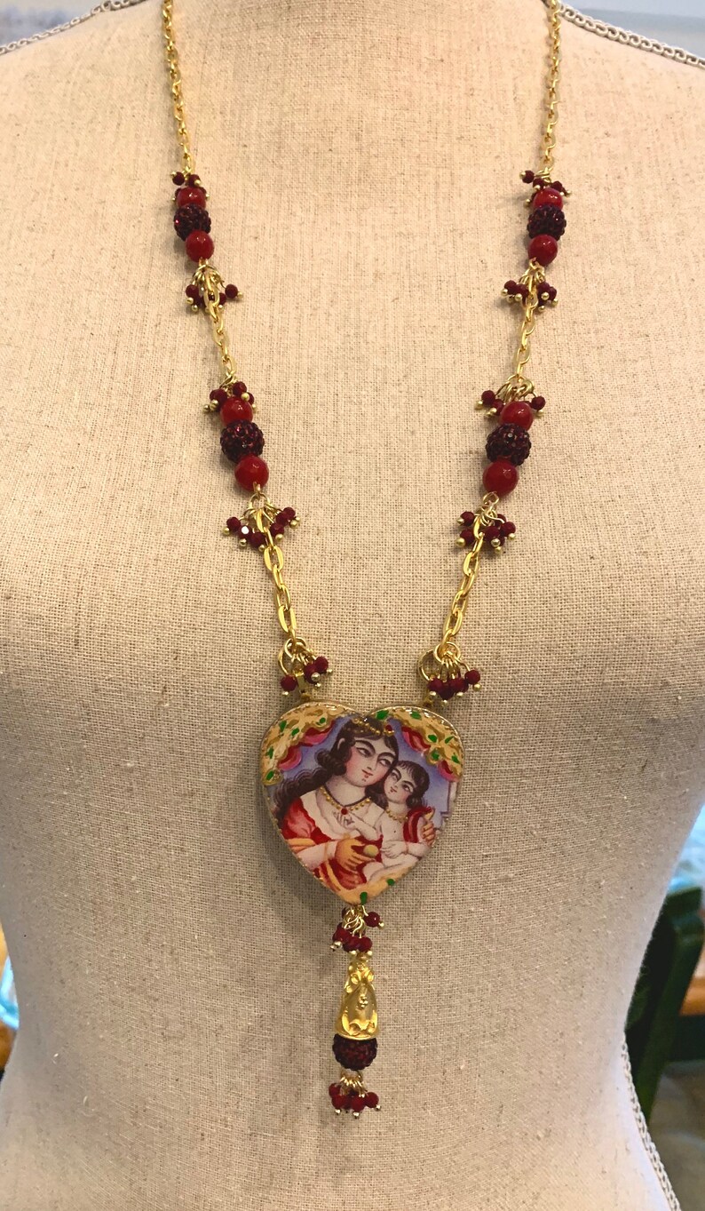 Christmas Gift Mother and Child Yalda Gift Persian Necklace Iranian Qajar Inspired Heart Necklace Persian Jewelry Valentine/'s Day