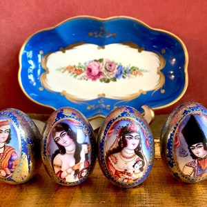 Qajar Haftsin Haftseen, Persian Gifts, Persian Art, Set of 4 Decoupaged Wooden Eggs Haft Sin Haft Seen Persian Decor, Nowruz Norouz Norooz