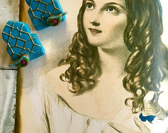 Persian Bird Clay Earrings, Arched Window Jewelry, Good Luck Amulet