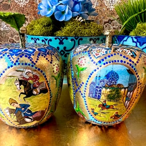 Persian Miniature Decoupage Apples, Haftseen Decor, Set of 2