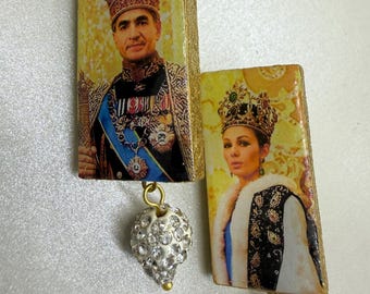 Shah and Shahbanou Farah Pahlavi Image on Wood, lightweight, Persian Earrings Made in USA
