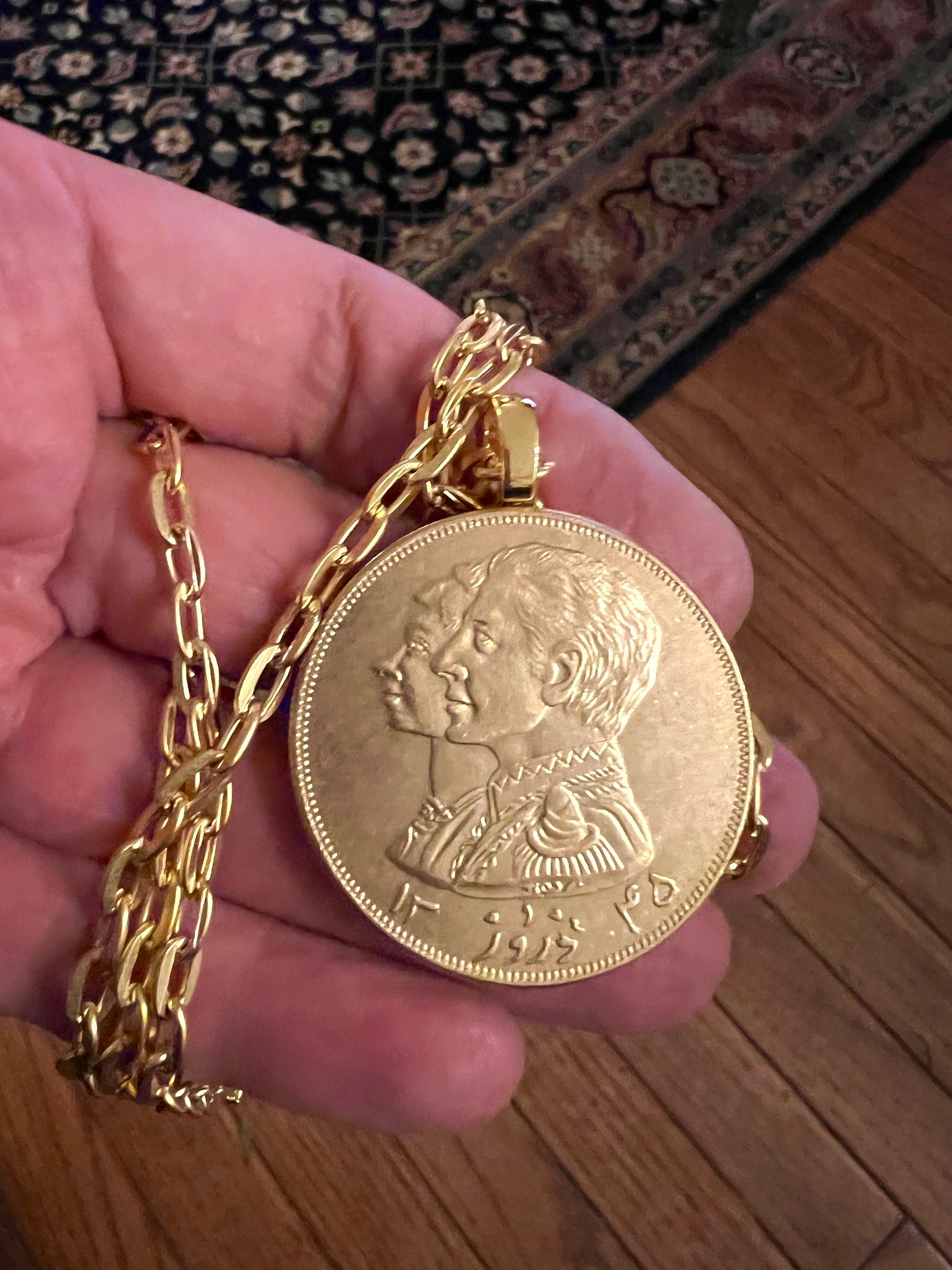 Persian Jewelry Pahlavi Mohammad Reza Shah Farah Pahlavi Shahbanou Commemorative Norooz Replica Gold Plated Coin Persian Gold Coin Replica