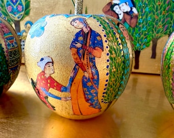 Persian Style Miniature Art Nowruz Haftsin One (1) Wooden Apple, Made in USA