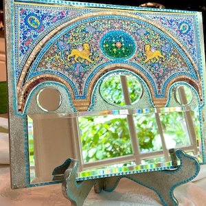Haft Sin Haftseen Mirror, Golestan Palace Mirror, Persian Handmade Gift, Nowruz Decoration Persian Tile Image Decoupaged,  Beveled  Mirror