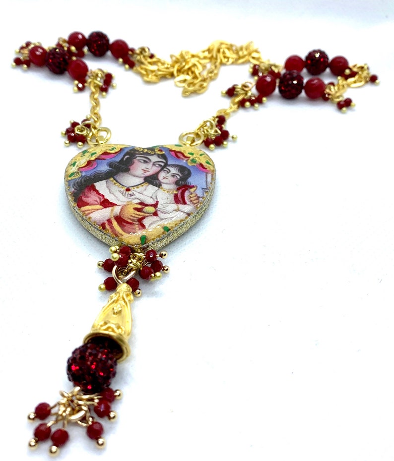 Christmas Gift Mother and Child Yalda Gift Persian Necklace Iranian Qajar Inspired Heart Necklace Persian Jewelry Valentine/'s Day