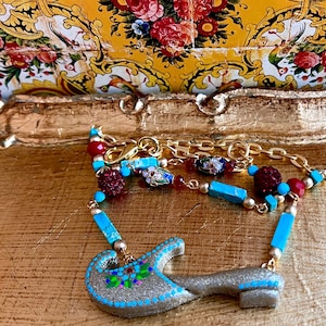 Persian Jewlery, Qajar Ghajar Persian Necklace, Middle Eastern Jewelry, Arab Islamic Moroccan Slipper, Persian Clay Jewelry, Shoe Necklace