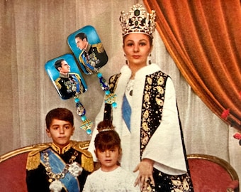 Orecchini in legno di Mohammad Reza Shah Pahlavi, perline turchesi cloisonné, finitura in resina effetto vetro.