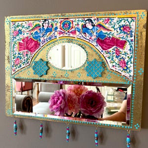 Haftseen Persian Mirror, Persian Art Handmade Gift Nowruz  Haftsin, Decoupaged Image Qajar Art Persian Tile, Persian Home Decoration