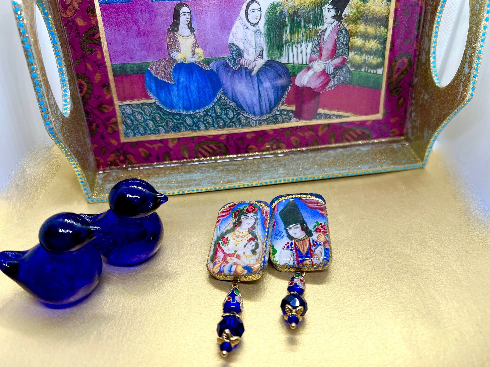 Qajar Art Persian Jewelry Persian Earrings Lightweight Wood Etsy