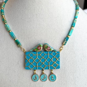 Persian Eshgh Jewelry, Love Bird Necklace, Bridal Shower Gift, Handmade Clay Persian Necklace, Persian New Year Norooz Gift, Love Symbol عشق